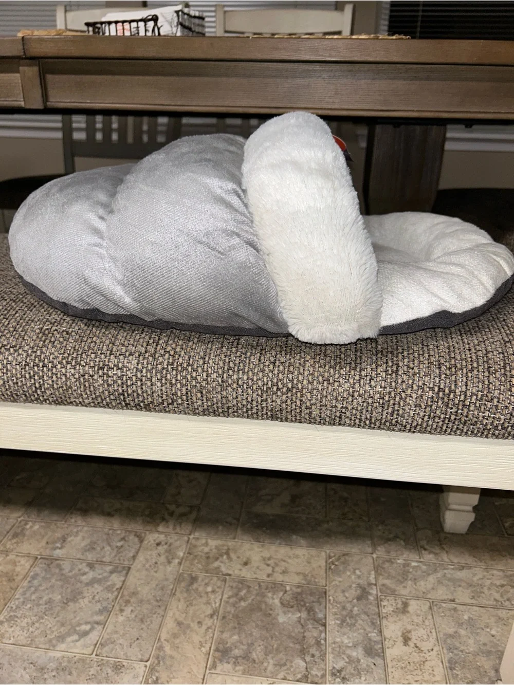 Small Pet Bed Cozy Slipper in Light Gray and Cream